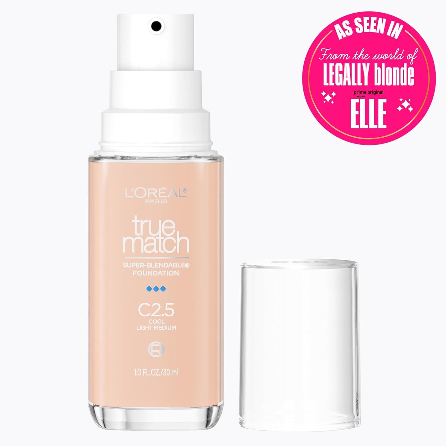 L'Oreal Paris True Match Super-Blendable Foundation, Medium Coverage Liquid Foundation Makeup, C2.5, Light Medium, 1 Fl Oz