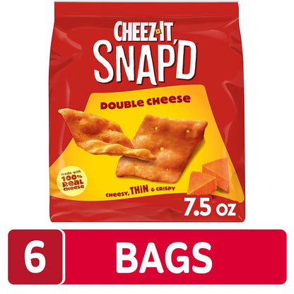 Cheez-It Snap'd Cheese Cracker Chips, Thin Crisps, Lunch Snacks, Double Cheese, 45oz Case (6 Bags)