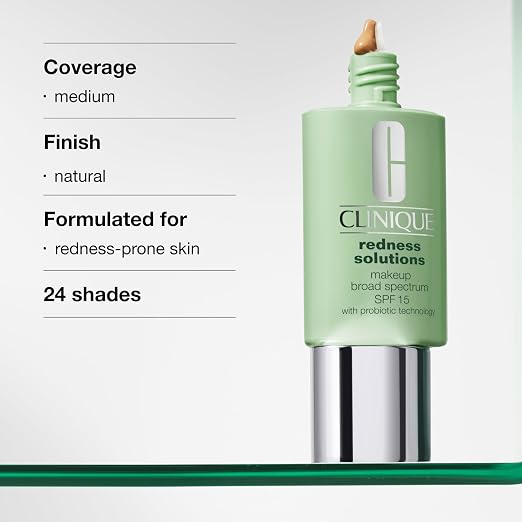 Clinique Redness Solutions Liquid Foundation Makeup Broad Spectrum SPF 15 With Probiotic Technology For Redness-Prone Skin| Medium Coverage + Natural Finish