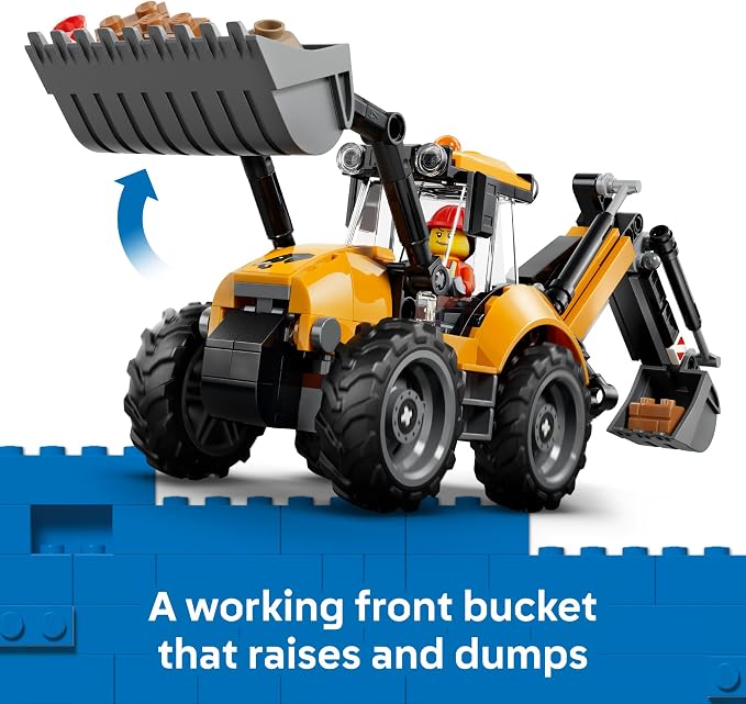 LEGO City Yellow Backhoe Loader 60480 | Building Toys for Boys & Girls, Ages 7+, Construction Truck Toy, Movable Front Bucket & Backhoe, 301 pieces, Gift Idea