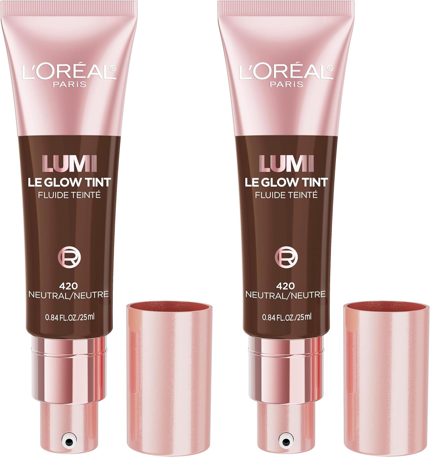 L'Oreal Paris Lumi Le Glow Skin Tint, Lightweight Water-Based Tinted Serum with Foundation-Like Coverage, Glow Illuminator, Neutral 420, 0.85 Fl Oz (Pack of 2)