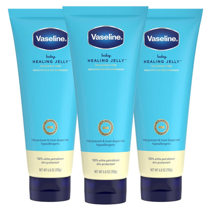 Vaseline Baby Healing Jelly 3 Pack White Petroleum Skin Protectant for Preventing & Treating Diaper Rash,with a Hypoallergenic, Pediatrician-Recommended Formula, 6.8 oz