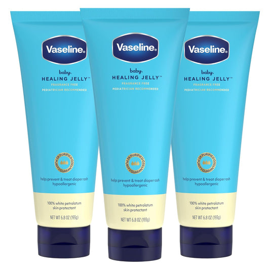 Vaseline Baby Healing Jelly 3 Pack White Petroleum Skin Protectant for Preventing & Treating Diaper Rash,with a Hypoallergenic, Pediatrician-Recommended Formula, 6.8 oz
