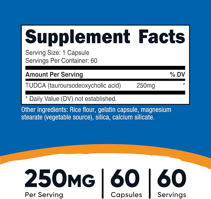 Nutricost Tudca 250mg, 60 Capsules (Tauroursodeoxycholic Acid) Gluten Free