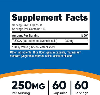 Nutricost Tudca 250mg, 60 Capsules (Tauroursodeoxycholic Acid) Gluten Free