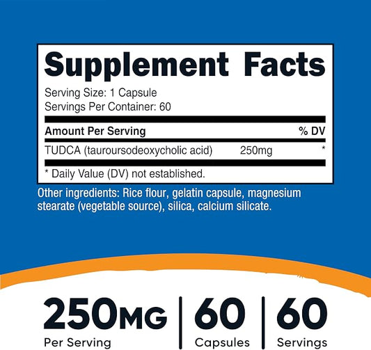 Nutricost Tudca 250mg, 60 Capsules (Tauroursodeoxycholic Acid) Gluten Free