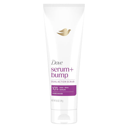 Dove KP Bump Eraser Body Scrub with Violet Woods Scent 10% AHA & BHA Serum For Rough Bumpy Skin & Ingrowns 8.5 OZ
