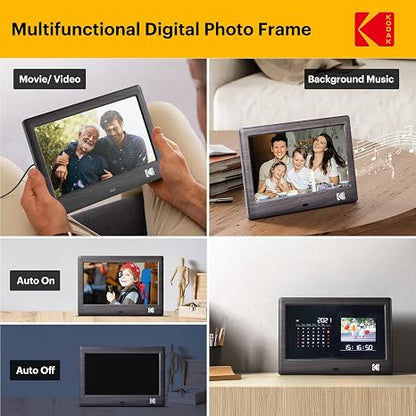 KODAK 7 Inch Digital Picture Frame with Remote Control, 1024x600 HD Display Digital Photo Frame, USB or SD Card Required, Auto-Rotate, Supports Photo/Video/Music/Calendar/Slideshow