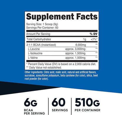 Nutricost BCAA Powder (Orange Mango) 60 Servings, 2:1:1 Optimal Ratio