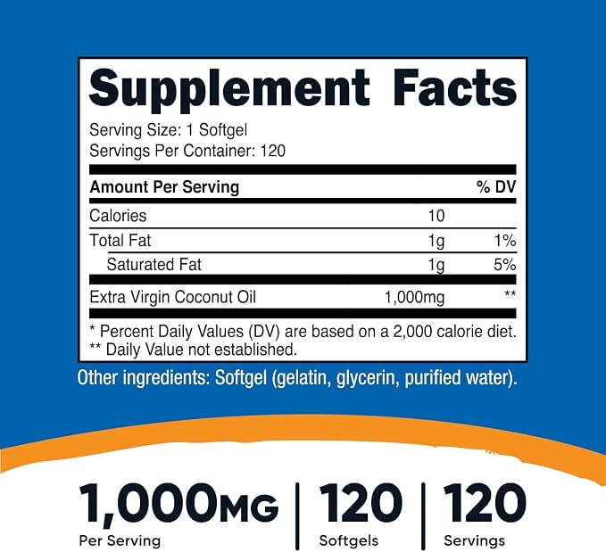 Nutricost Coconut Oil Softgels (1000mg) 120 Softgels - Extra Virgin Coconut Oil - Gluten Free and Non-GMO (Pack of 2)