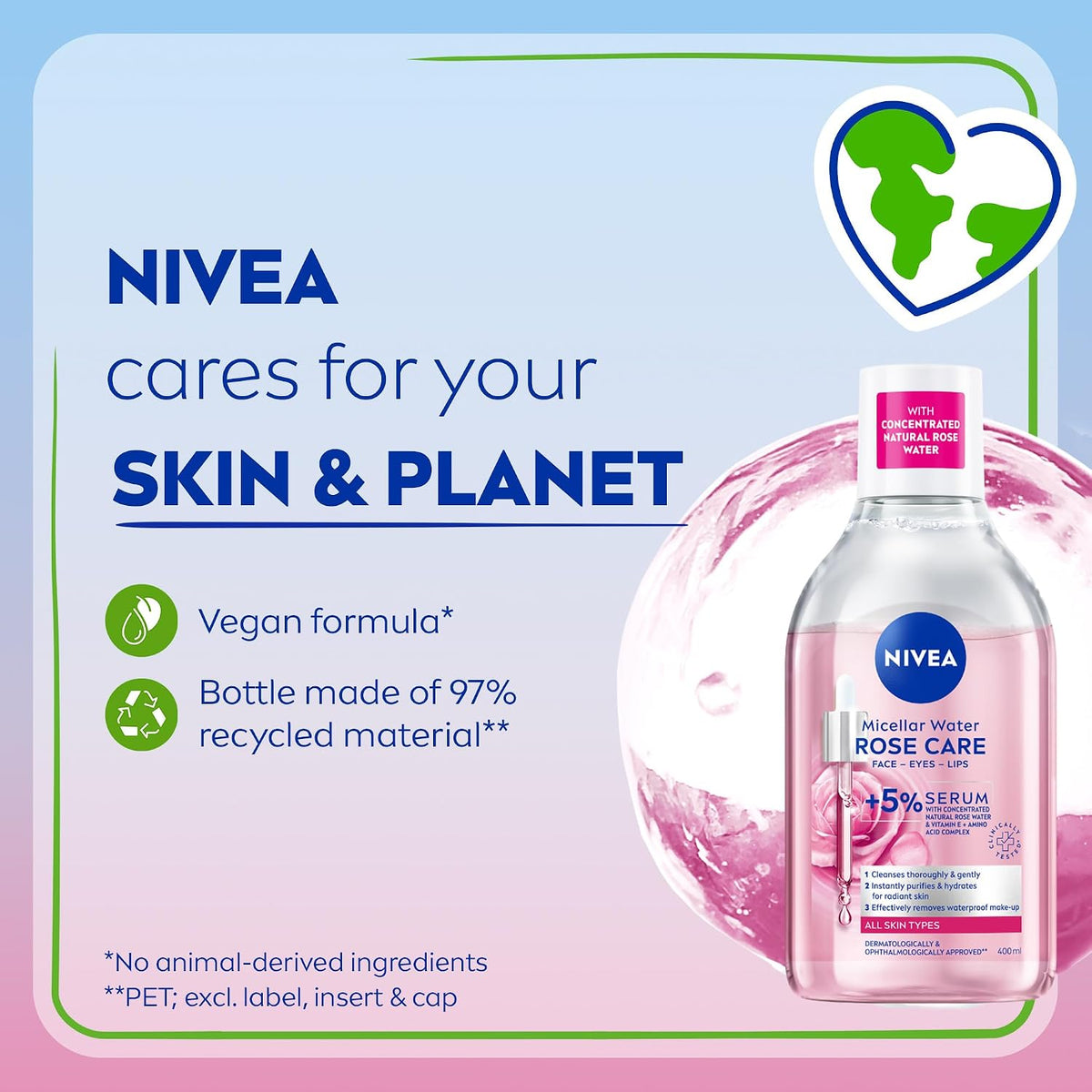 NIVEA Micellar Cleansing Water, Skin Breathe Rose MicellAIR, 400ml