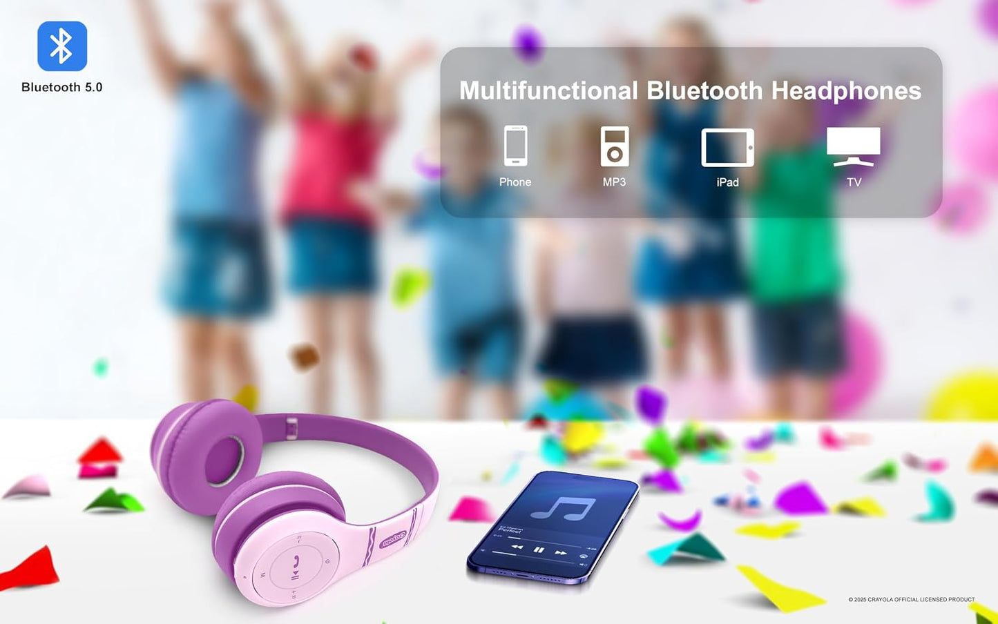 Crayola Kids Over Ear Headphones, Wireless Headphones with Microphone | Lightweight Comfortable Head Phones for Home Travel, Bluetooth 5.0, 5H Playtime, Rechargeable, Hi-Res Sound Audio, FM Radio