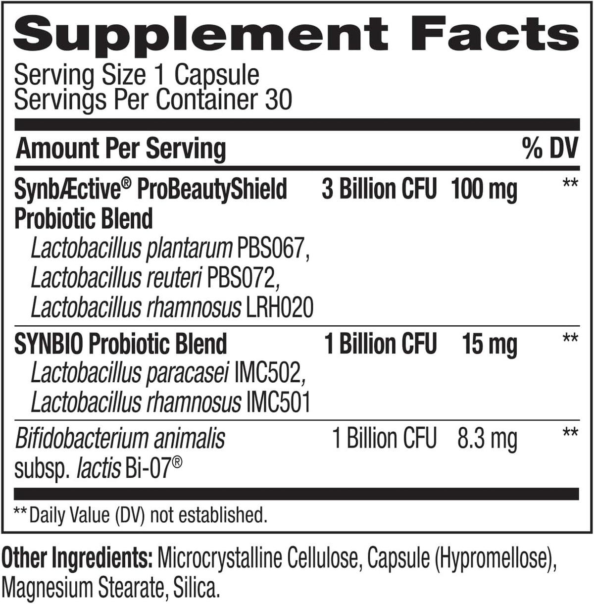 OLLY Precise Probiotics Skin Support Supplement, Supports Your Microbiome, Digestive & Immune Systems and Hydrated Healthy Skin,* Clinically Studied Strains, 30 Count
