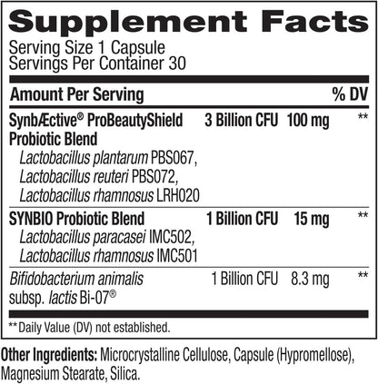 OLLY Precise Probiotics Skin Support Supplement, Supports Your Microbiome, Digestive & Immune Systems and Hydrated Healthy Skin,* Clinically Studied Strains, 30 Count