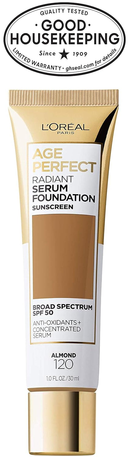 L'Oreal Paris Age Perfect Radiant Serum Foundation with SPF 50, Almond, 1 Ounce
