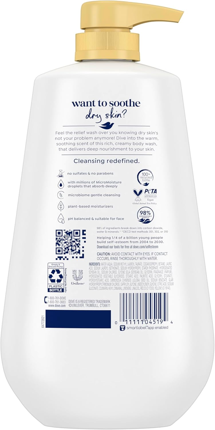 Dove 24hr Lotion Body Wash Dryness Relief with Jojoba Oil, 30.6 oz | Moisturizing body wash with MicroMoisture for dry skin