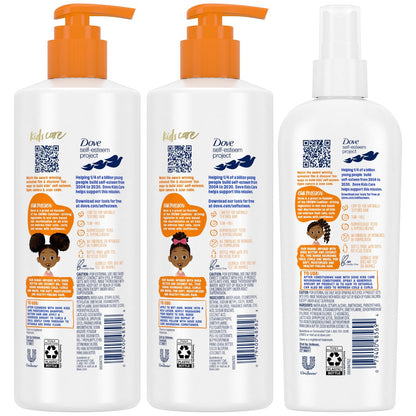 Dove Kids Shampoo & Conditioner Set with Shea Butter & Coconut Oil + 2-in-1 Detangler Spray, “Hair Love” Wavy, Coily, Curly Hair Products for Kids