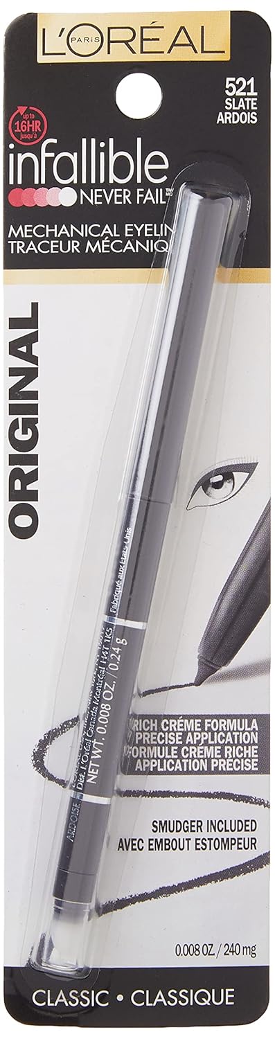 L'Oreal Paris Makeup Infallible Never Fail Original Mechanical Pencil Eyeliner with Built in Sharpener,Slate,0.008 oz.,(Pack of 2)