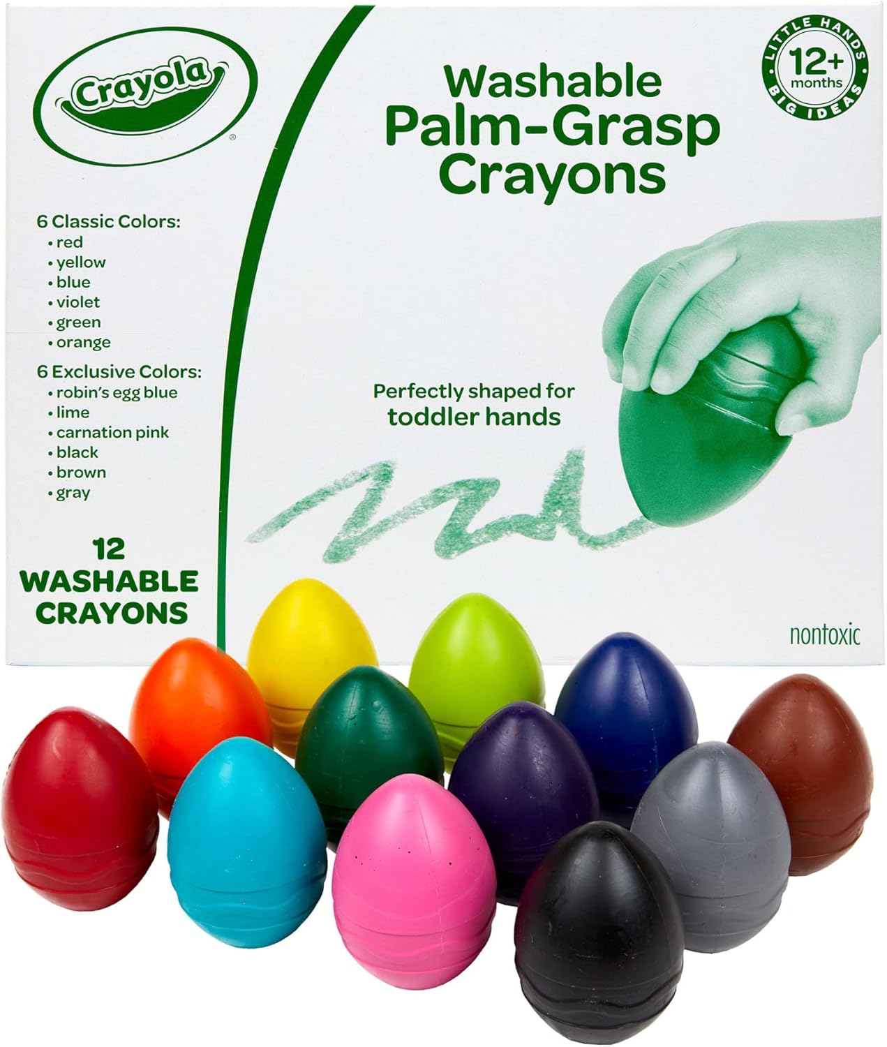 Crayola Large Egg Crayons (12ct), Classroom Must Haves, Teacher School Supplies for Toddlers, Kindergarten & Elementary, Ages 1+ | Classroom Must Haves, Teacher School Supplies for Toddlers, Kindergarten & Elementary, Ages 1+