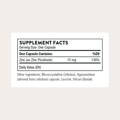 THORNE Zinc Picolinate 15 mg, Highly Absorbable Zinc, 60 Capsules