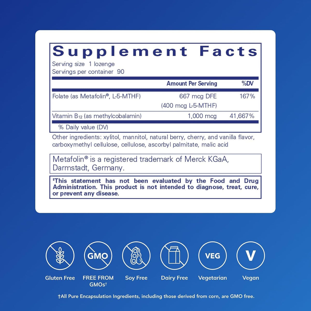 Pure Encapsulations PureMelt B12 Folate, 90 Lozenges