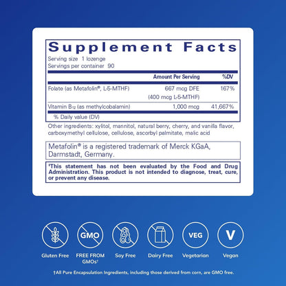 Pure Encapsulations PureMelt B12 Folate, 90 Lozenges