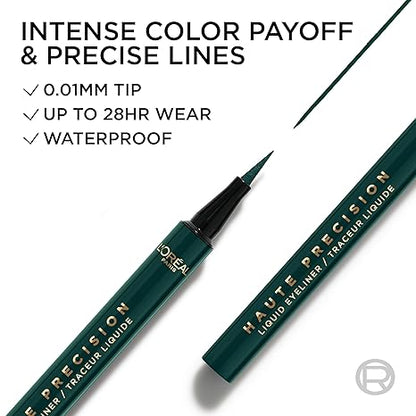 L'Oreal Paris Haute Precision Waterproof Liquid Eyeliner, Smudge-Proof Eye Liner with Micro-Tip, for up to 28HR Eye Makeup Wear, 040 Green Velvet