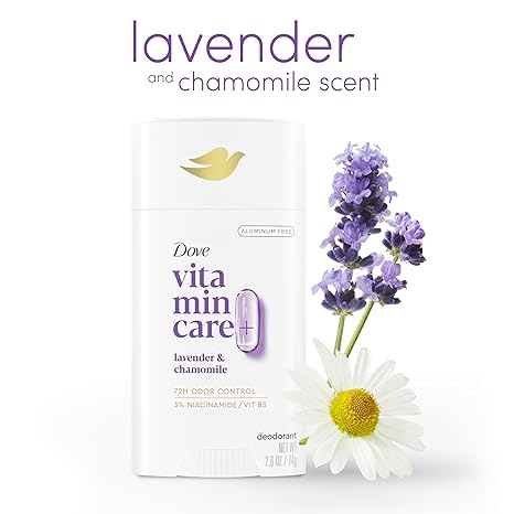 Dove VitaminCare+ Aluminum Free Deodorant Stick for 72H Odor Protection Lavender & Chamomile Breathable Deodorant for Women 2.6 oz