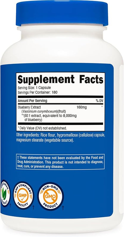 Nutricost Blueberry Extract 180 Capsules for 180 Servings Per Bottle