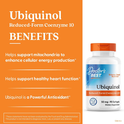 Doctor's Best Kaneka Ubiquinol 50 mg Supplement, Non GMO, 90 Softgels