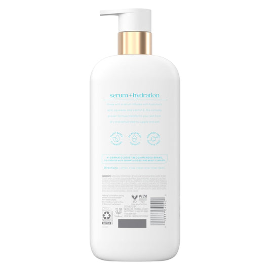 Dove Body Wash Hydration Boost Actively drenches dry skin 6% hydration serum with hyaluronic 18.5 oz