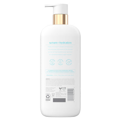 Dove Body Wash Hydration Boost Actively drenches dry skin 6% hydration serum with hyaluronic 18.5 oz