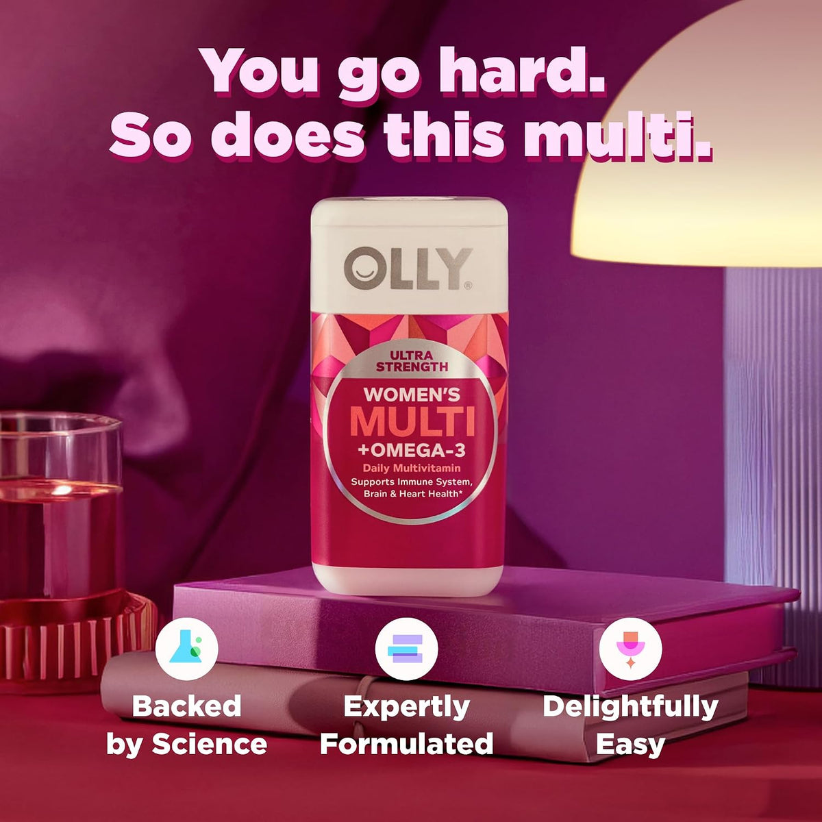 OLLY Ultra Women's Multi Softgels,Overall Health and Immune Support,Omega-3s,Iron,Vitamins A,D,C,E,B12,Daily Multivitamin,30 Day Supply -,60 Count (Pack of 2)