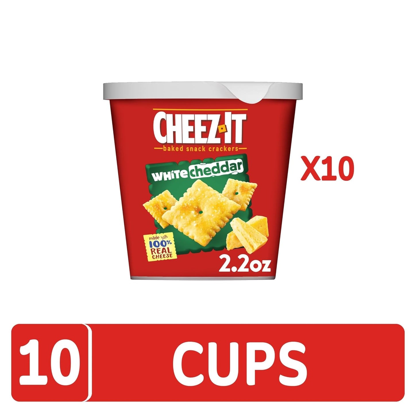 Cheez-It Baked Snack Cheese Crackers in a Cup, White Cheddar, Single Serve, 2.2 oz(Pack of 10)