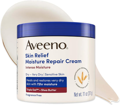 Aveeno Skin Relief Intense Moisture Repair Body Cream with Triple Oat &Shea Butter Formula,Moisturizing Cream Heals&Restores Very Dry Skin w/Long-Lasting Moisture,Fragrance-Free, 11 Ounce (Pack of 12)