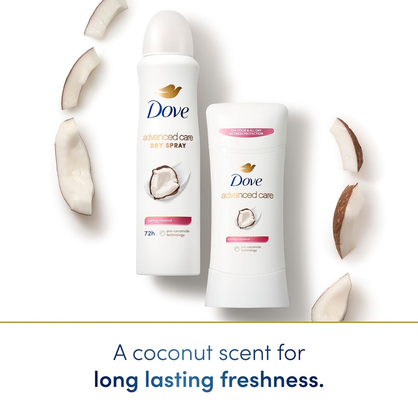 Dove Advanced Care Antiperspirant Deo Dry Spray Caring Coconut Pack of 12 to help your skin barrier repair after shaving 72h odor controlandall-day sweat protection for soft resilient underarms 3.8oz