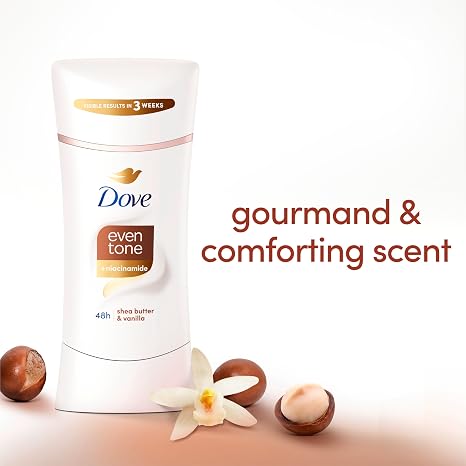 Dove Antiperspirant Deodorant Stick Even Tone Shea Butter & Vanilla Pack of 3 for 48h Odor and Sweat Protection & Skin Restoration, with Niacinamide & Visible Results in 3 Weeks, 2.6 oz