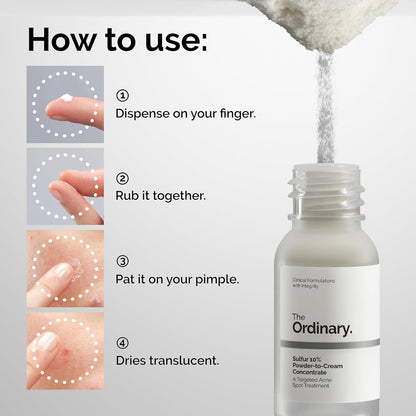 The Ordinary Sulfur 10% Powder-to-Cream Acne Spot Treatment Concentrate, Reduces Pimple Size and Zit Redness, 0.18 Oz (Pack of 2)