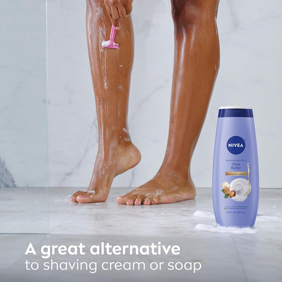 NIVEA Nourishing Shea Butter Body Wash, Nourishing Serum, 20 FL OZ