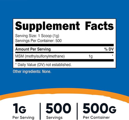 Nutricost Pure MSM Powder 500 Grams (Methylsulfonylmethane)