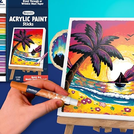 Crayola Acrylic Paint Doodle Sticks (12ct), Acrylic Paint Marker Set for Kids, Quick Dry, Multi-Surface, Less Mess, Kids Craft Supplies, Ages 8+