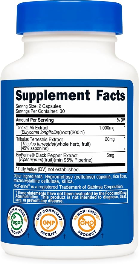 Nutricost Tongkat Ali 1,000mg 60 Capsules, Gluten Free, Vegetarian Caps