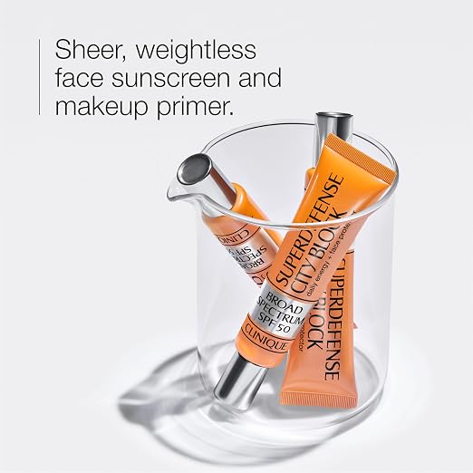 Clinique Superdefense City Block Oil Free Broad Spectrum SPF 50 Daily Energy + Face Protector | Sheer, Weightless Makeup Primer + Sunscreen, 1.4 Fl Oz