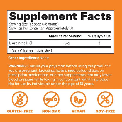 Doctor's BEST Pure L-Arginine Powder, Blood Flow Support, Vegan, 10.6 oz