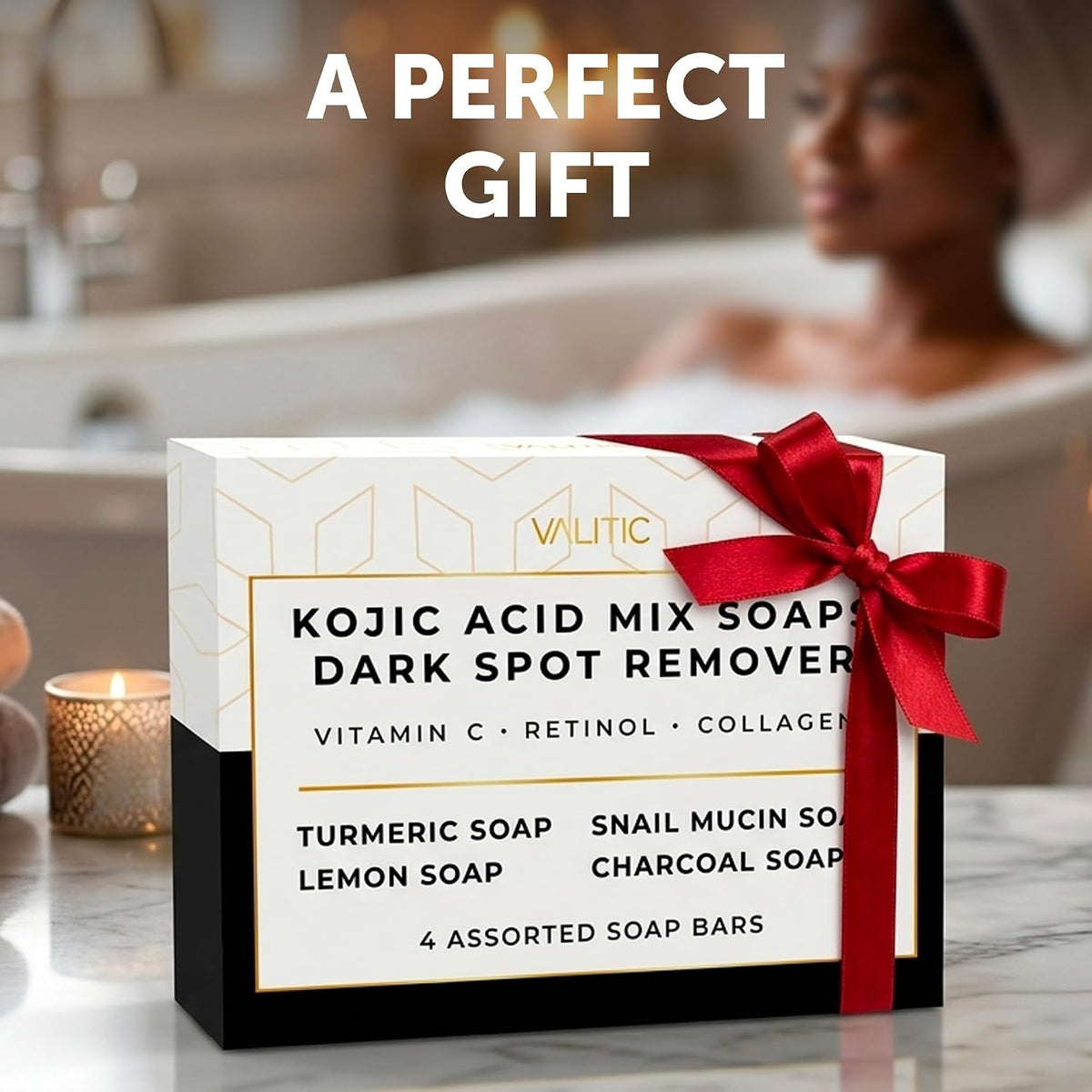 VALITIC Kojic Acid Soap Bars 4 Assorted Dark Spot Remover Soaps Gift Set