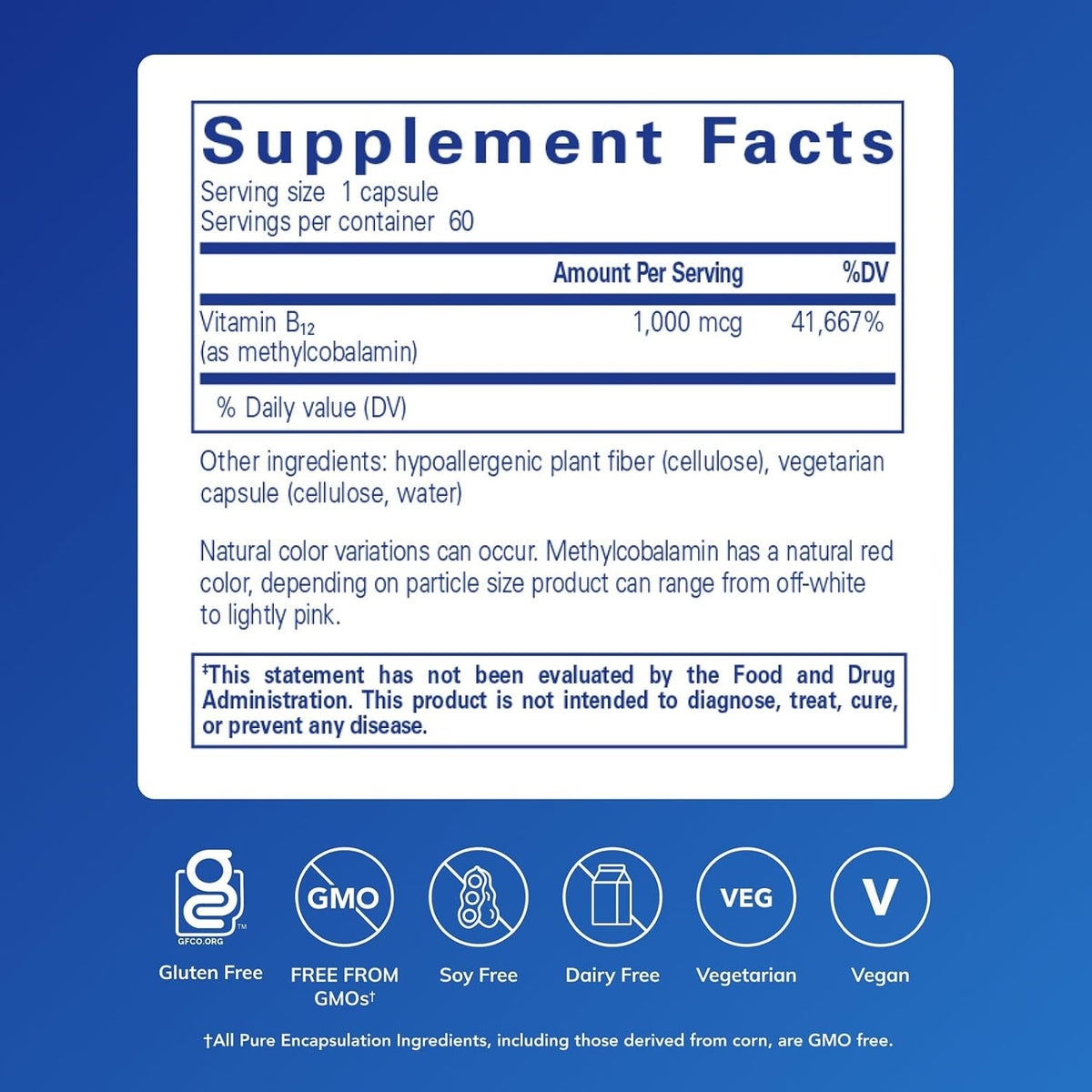 Pure Encapsulations Methylcobalamin 1,000 mcg, 60 Capsules