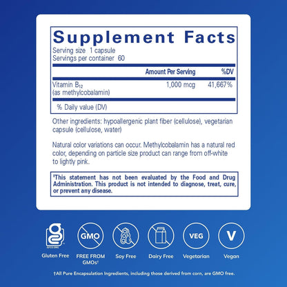 Pure Encapsulations Methylcobalamin 1,000 mcg, 60 Capsules