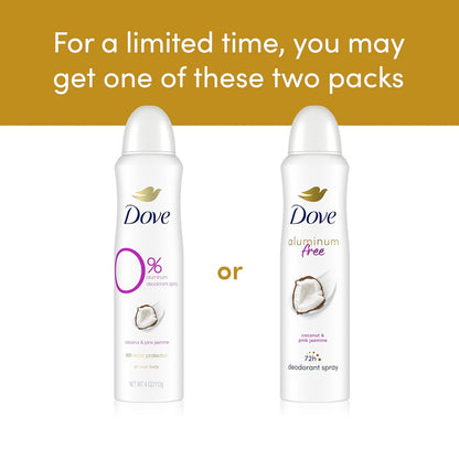 Dove Aluminum Free Deodorant Spray for Women Coconut & Pink Jasmine 72 hour odor protection 4 oz