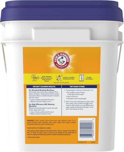 Arm & Hammer Powder Laundry Detergent, Professional Soap for Washing Clothes, 290 Loads, Free and Clear, Bulk 18lb Pail