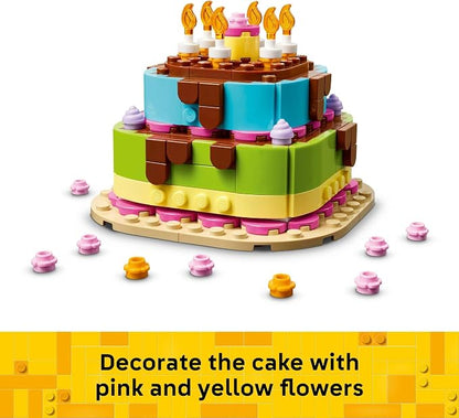 LEGO Birthday Party Cake - Building Toy for Boys & Girls, Ages 7+ - Birthday Decoration with 10 Candle Accessories - Craft for Kids - 40815